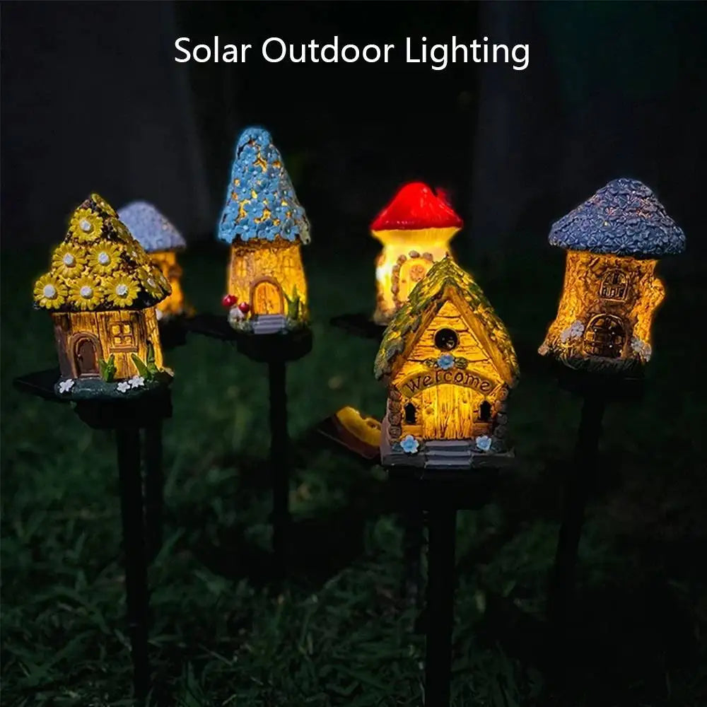 Solar Lawn Light Resin Craft Miniature Fairy Mushroom House Solar Powered Garden Yard Outdoor Decor Lamps Christmas Lamp
