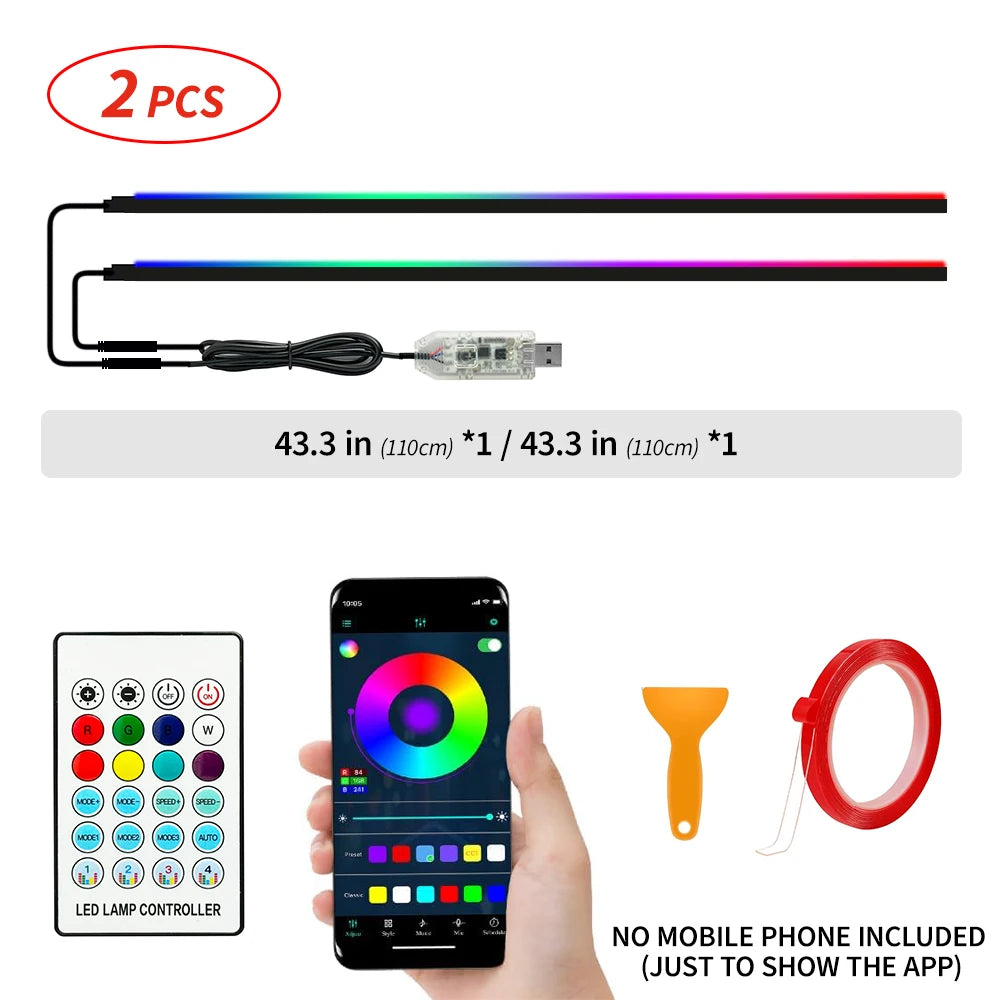 110cm APP Control Car Ambient Lights LED Interior RGB Symphony Atmosphere Light Acrylic Strips Dashboard Decoration Sunroof
