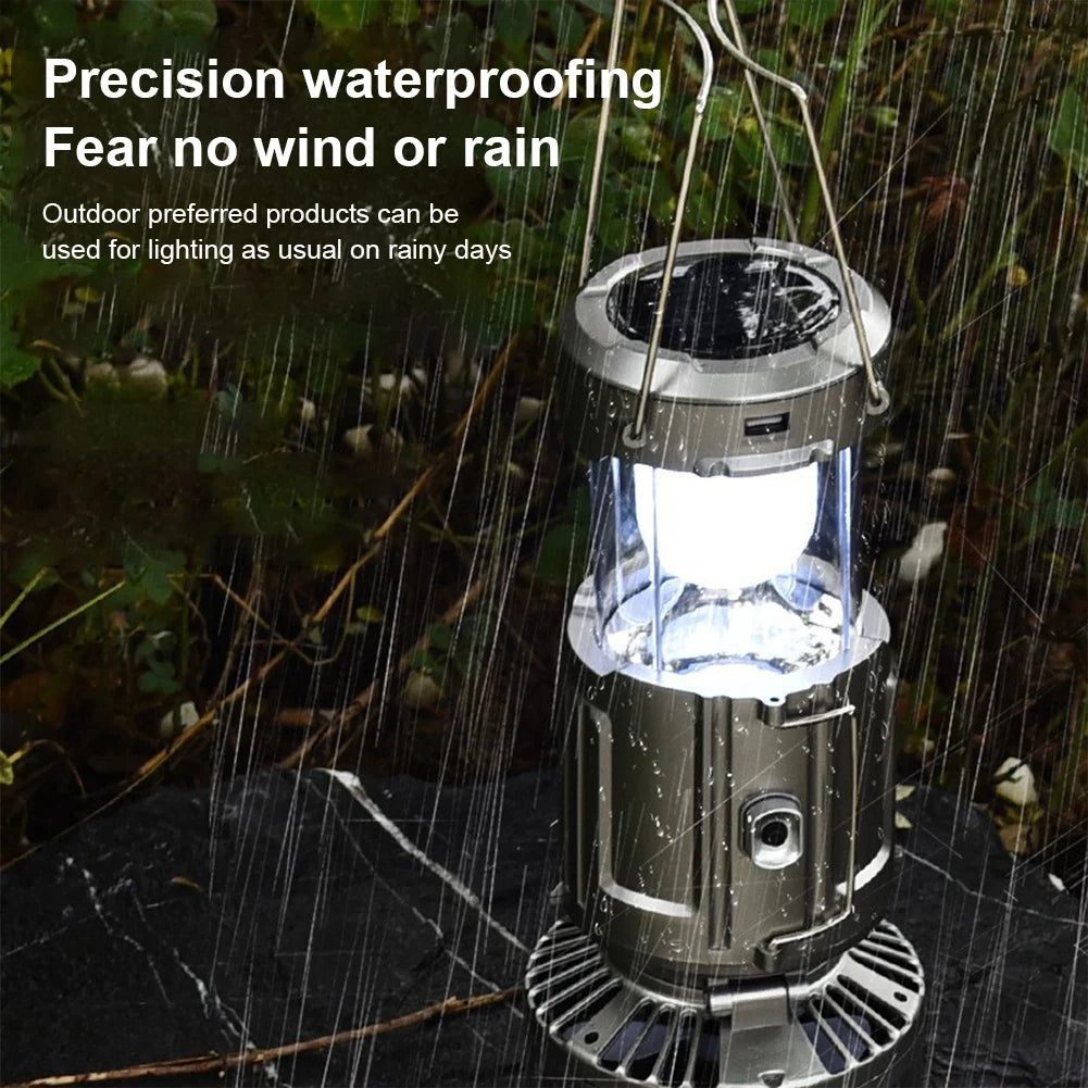 Solar Camping Lantern with Fan Rechargeable LED Lantern Multifunctional Camp Lamp for Power Outages Hiking