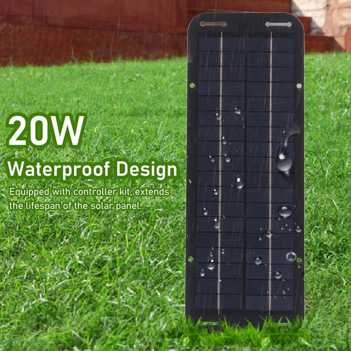 ABUN-20W 12V Solar Panel Kit Solar Trickle Charger USB Power Portable Cell Phone Outdoor Waterproof Power Bank