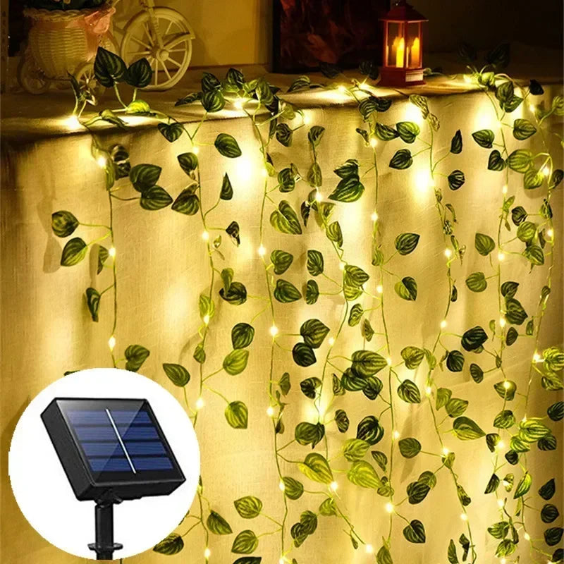 Solar Artificial Leaf LED String Lights Sunflower Maple Leaf Watermelon leaf Outdoor Light Up Garden Parterre Beach Decoration