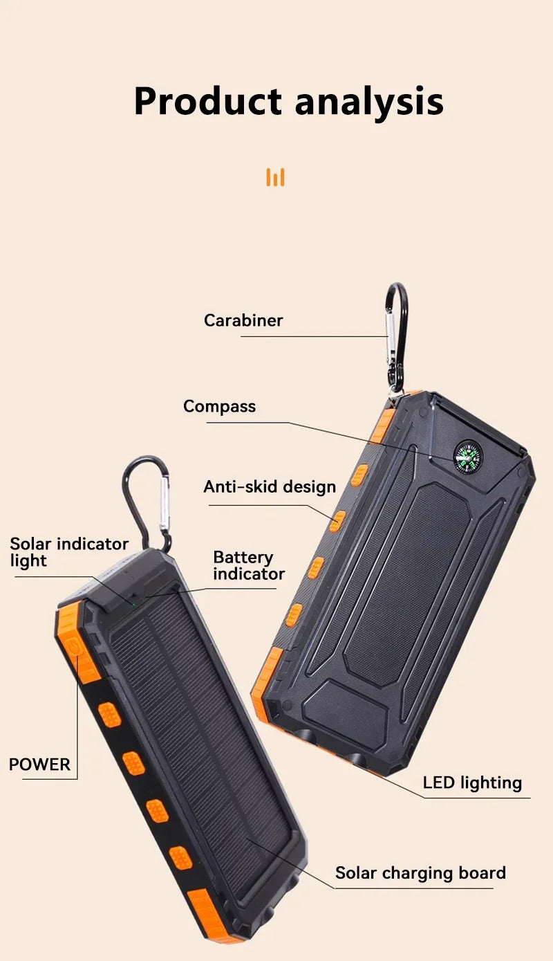 Xiaomi Solar Power Bank 50000mAh Portable Charging Poverbank External Battery Charger Strong Light LDE Light for iphone Huawei