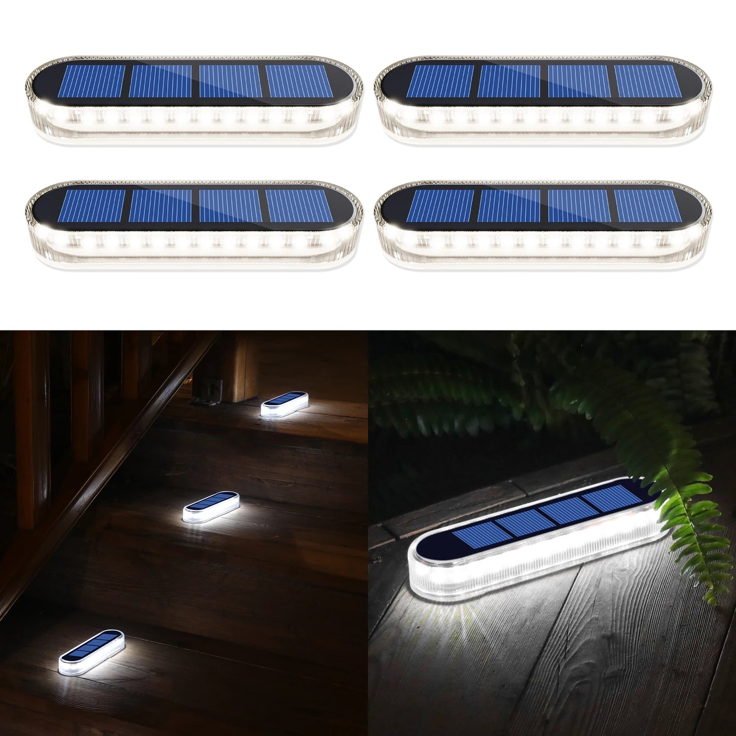 Solar Deck Lights 4 Pack Outdoor Step Lights Waterproof IP68 Led Solar Garden Lights for Railing Stairs Fence Yard Patio Pathway