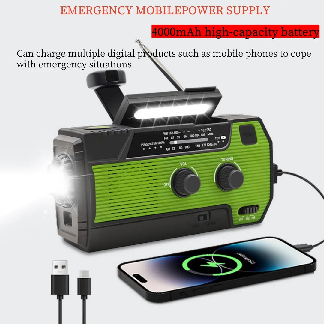 Hand Crank Solar Emergency Radio – Portable FM/AM/NOAA Weather Radio with Power Bank, Flashlight & Phone Charger