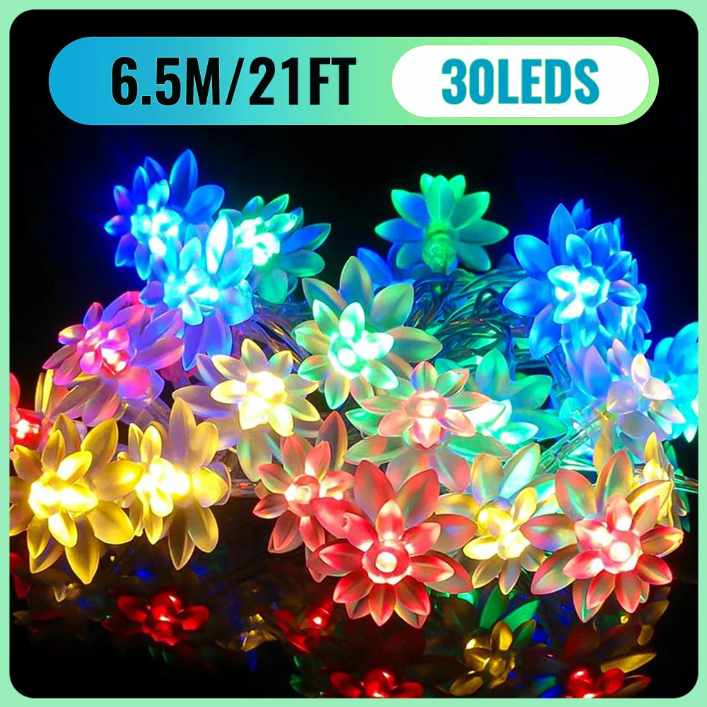 Solar flower String Lights Outdoor Waterproof, 8 Modes Lotus flower sharp Outdoor Solar Powered String Lights for Patio