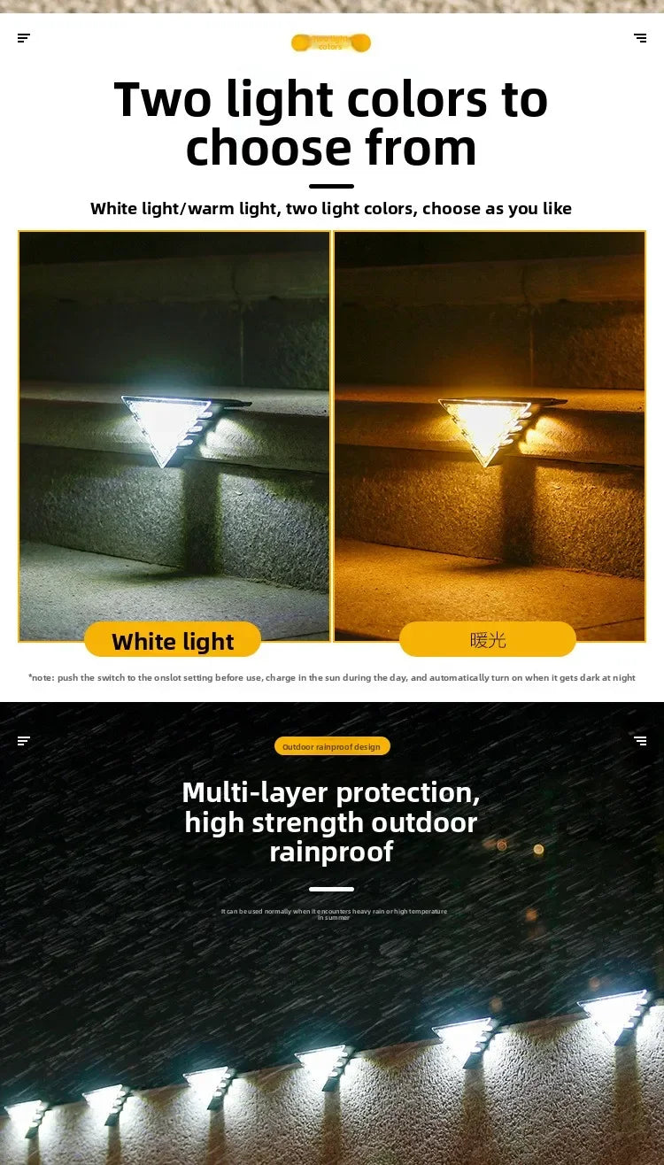 Outdoor Solar Step Lamp Two-Tone Triangle LED Waterproof Auto-On Deck Lantern for Patio Yard Driveway Porch Decorative Lighting