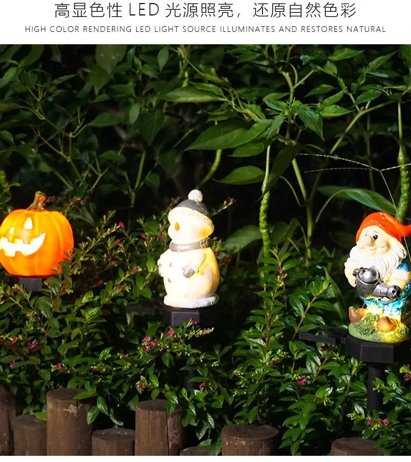 Halloween outdoor lights, waterproof solar Christmas tree pumpkin garden stake lights, Santa Claus crow skull panda decoration