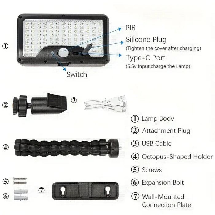 Solar Wall Light Solar Powered Flood Light Auto On/Off Motion Sensor Outside Yard Lamp Security Porch Light for Garden Yard Path