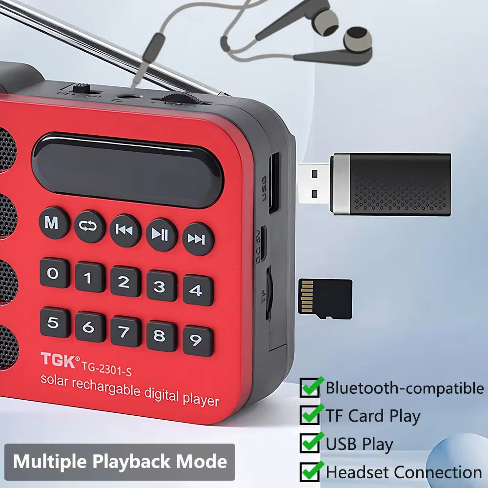 Rechargeable Portable FM Radio Solar Charging Wireless Speakers Support USB TF Card MP3 Music Player with FM Radio Receiver