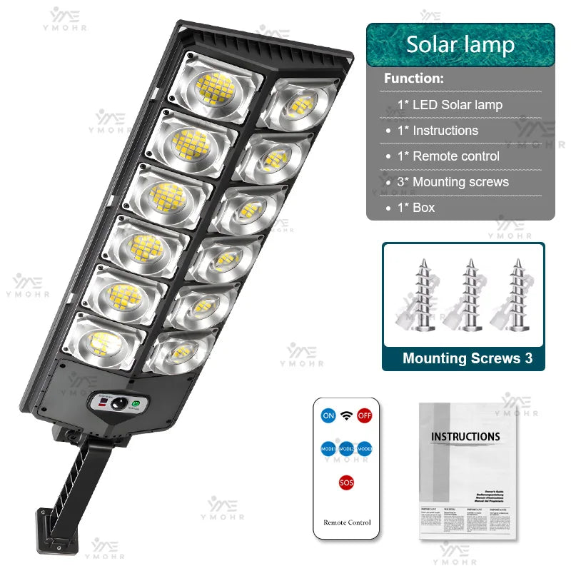 200000LM Huge Solar Street Lights With Remote Control Motion Sensor LED Power Outdoor Solar Lamp For Home and Garden Decoration
