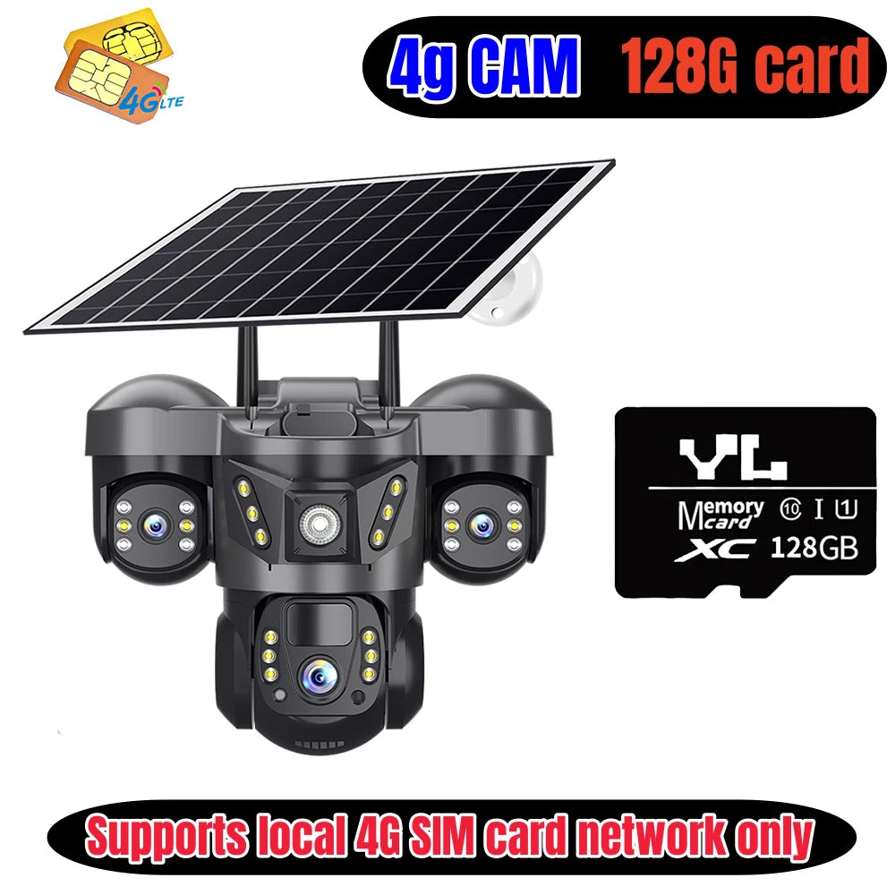 15MP Triple Lens PTZ 10X Zoom Solar Camera Outdoor Triple Screen 4G SIM Secure 360° Auto Tracking Smart Home Wireless CCTV Cam