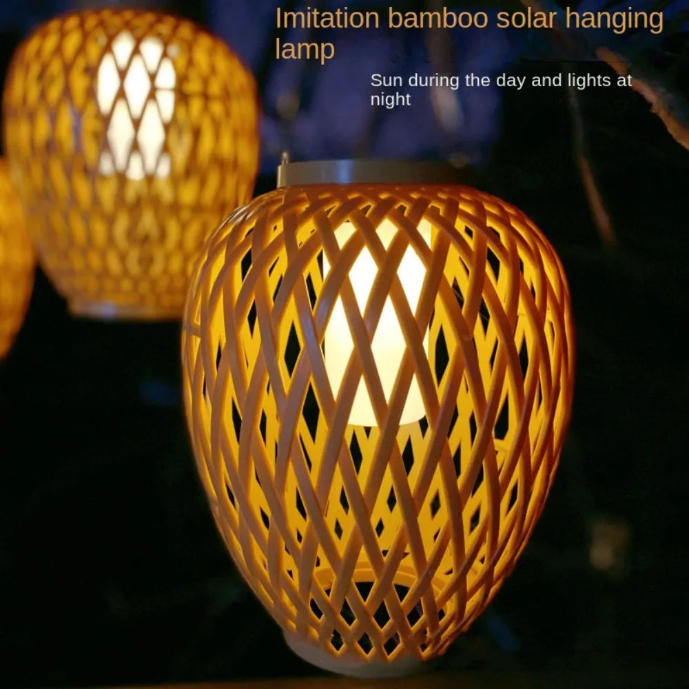 Solar Bamboo Weaving Lantern 600 mAh Waterproof Chinese Lantern Lights LED Garden Decorative Light Warm Light