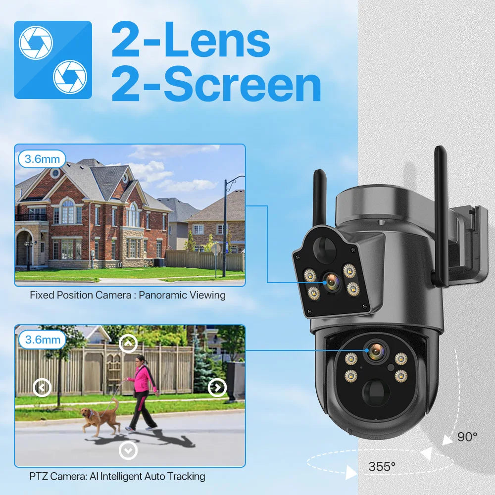 Solar Camera 365 Days Long Standby PIR Wifi Outdoor Dual Lens 4MP HD PTZ IP Camara 7.6W Solar Panel CCTV Security Camera ICSee