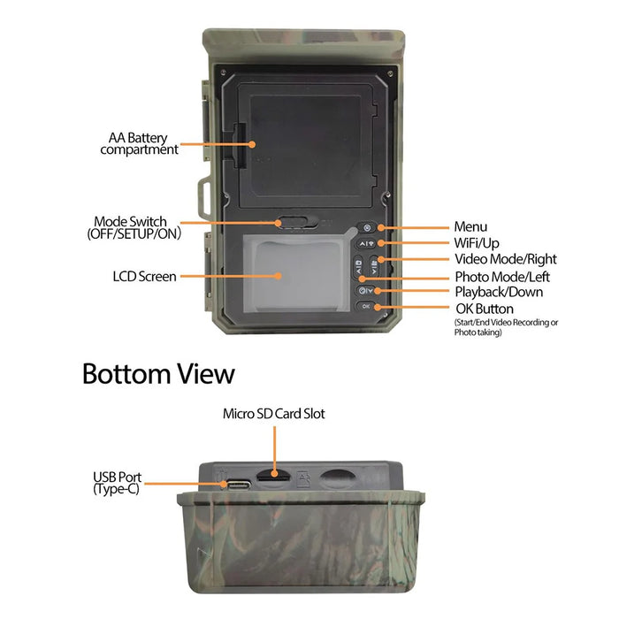 Solar Trail Camera 24MP 1080P Solar Power Hunting Camera Infrared Night Vision Wildlife Observation Camera Video Photo Recorder