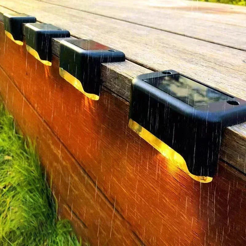 4 Pack Solar Wall Lights for Deck Step Railing Patio Stair Yard Garden Decoration Solar LED Light Outdoor Holiday Lighting