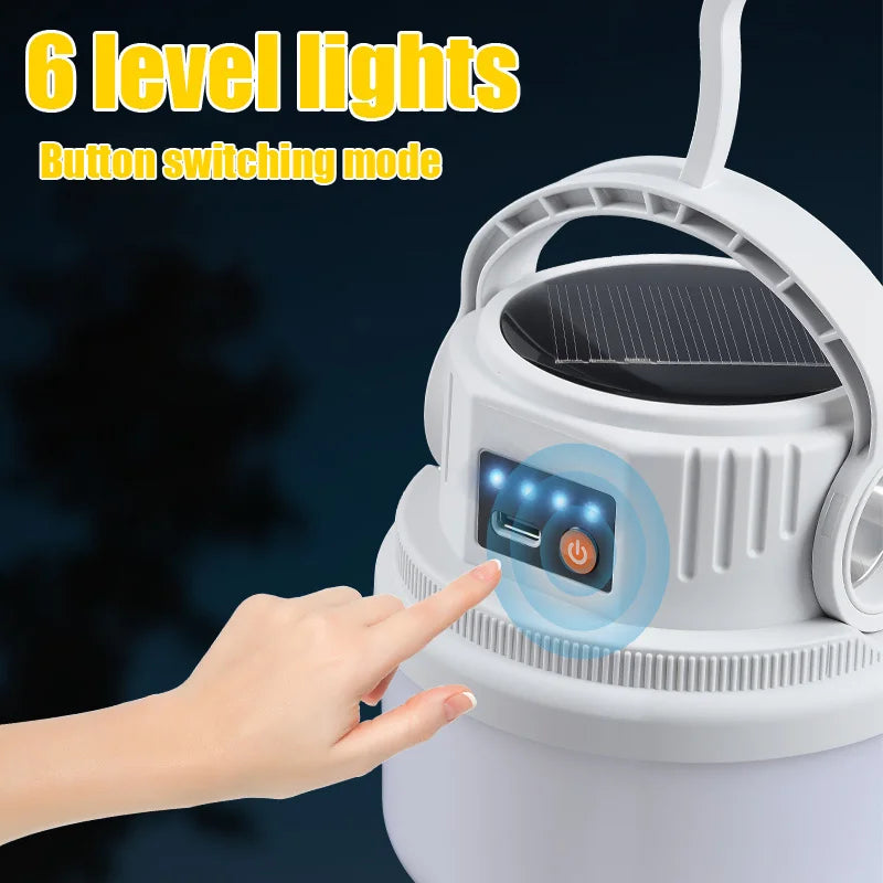 Solar Camping Lights Outdoor Waterproof Multifunctional Tent Flashlight Type-C And Solar Charge Atmosphere Light LED with Hook 