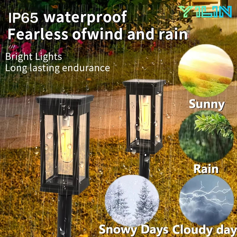 Solar Pathway Lawn Lights Outdoor Walkway Garden Tungsten lamp Waterproof Landscape Light Auto On/Off Lights for Yard Lawn Patio
