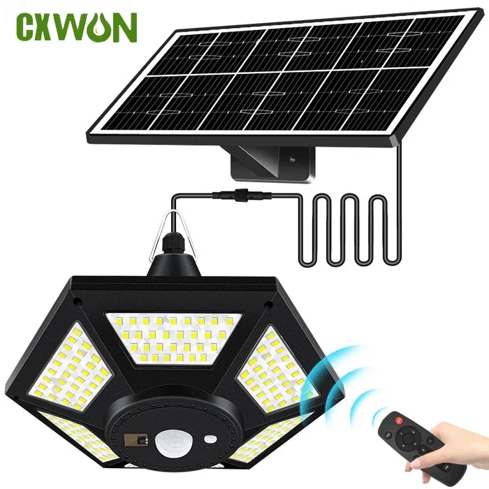 Solar Powered Shed Pendant Lamp Outdoor 5 Mode Lighting with Daytime Available Sensor Indoor Home Garage Light