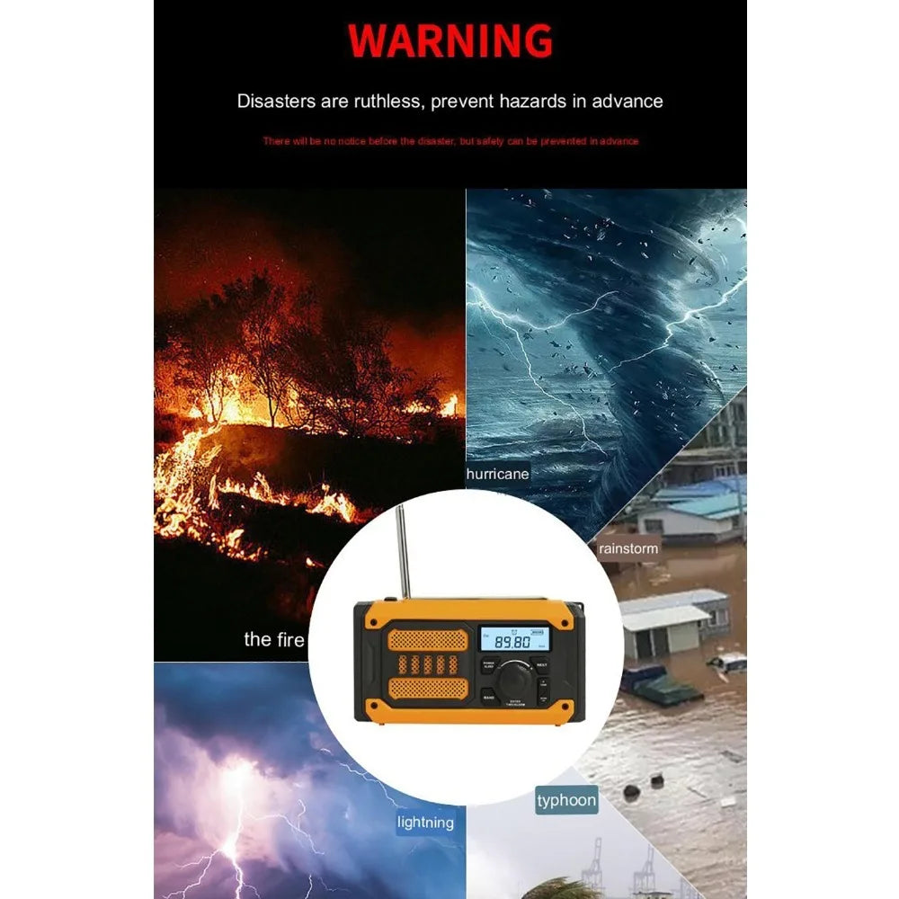 2000mAh Solar Emergency Radio AM FM NOAA Power Bank Portable Weather Radio Multi-band LED Flashlight SOS Outside Radio Universal