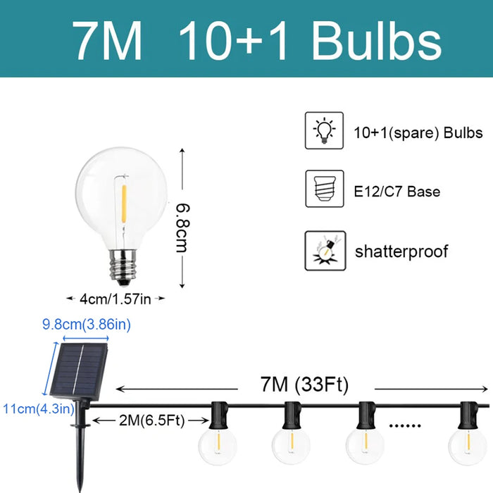 Solar String Lights Outdoor Globe Bulbs LED Outdoor Patio Solar Lamps For Patio Camping Terrace Garden Party Tree Decoration