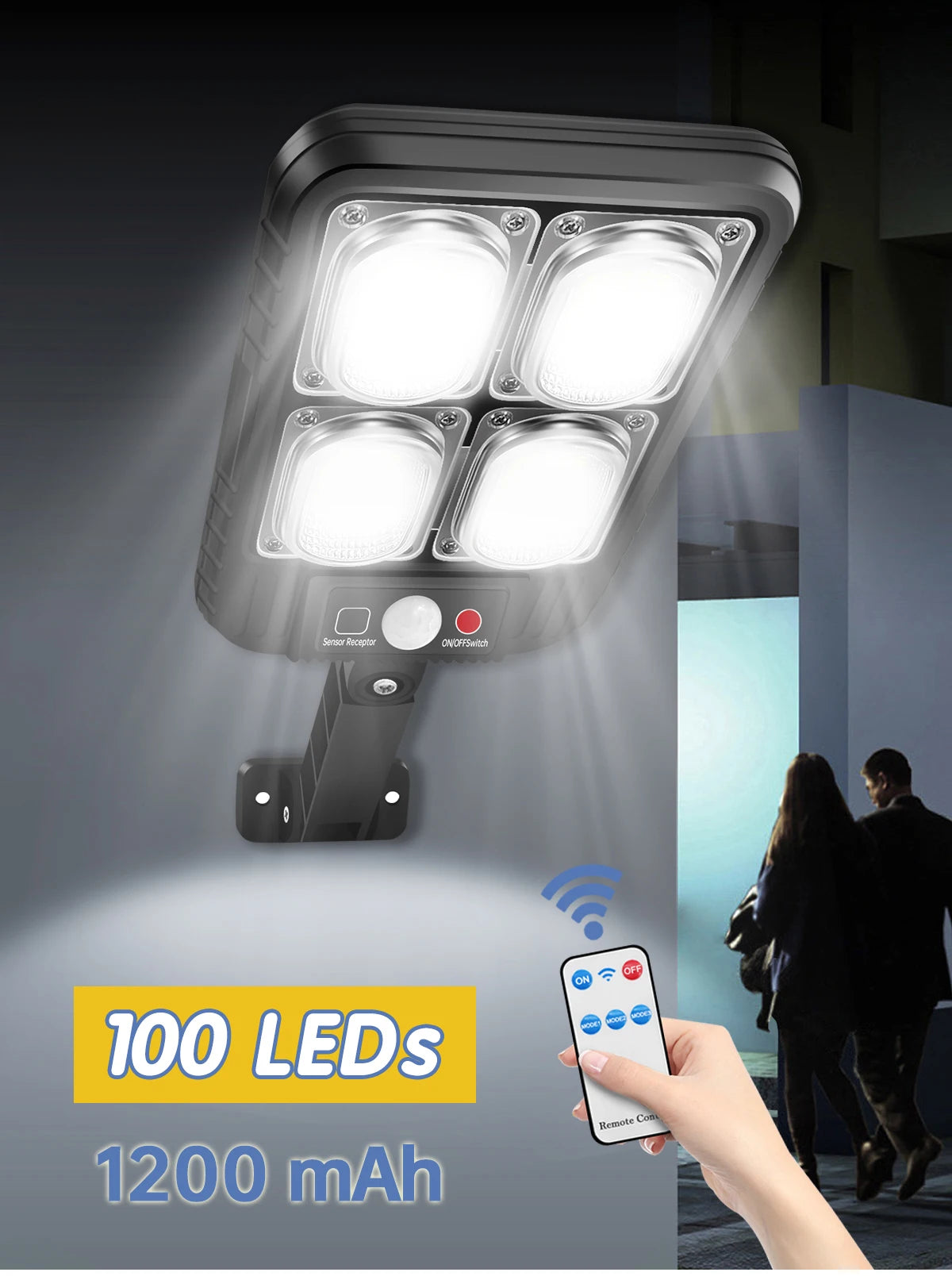 Solar Street Lights Outdoor Waterproof Solar Lamp with Remote Control 3 Working Modes IP65 Waterproof for Garden Wall Yard