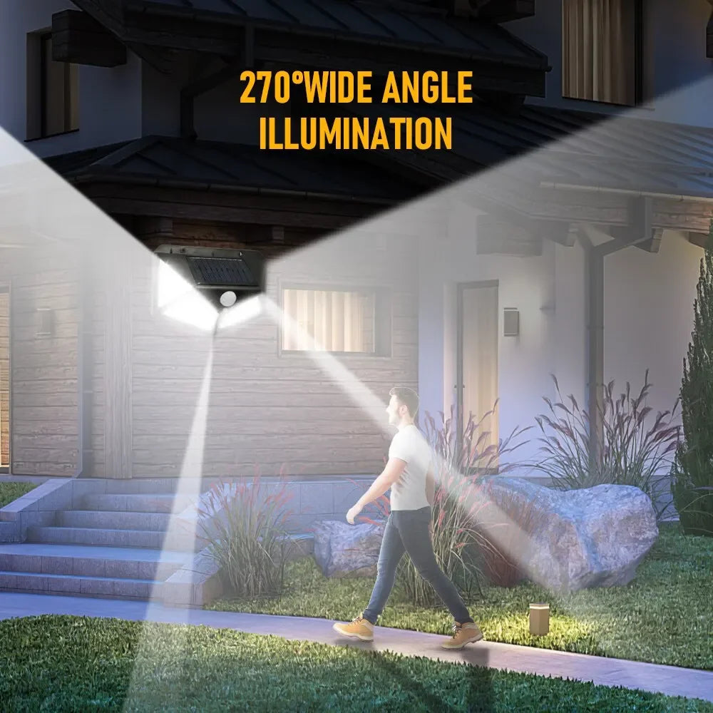 100 LED Solar Wall Lamp Wireless with Motion Sensor Human Waterproof Garden Decoration Spotlights Stairs Outdoor Wall Light