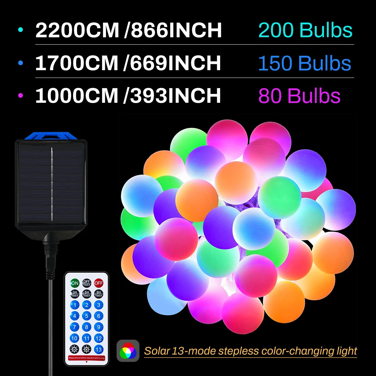 LED Fairy Solar String Lights, 13 Modes with Remote, RGB & Warm Fairy Lights, Christmas Lighting For Party, Indoors & Outdoors