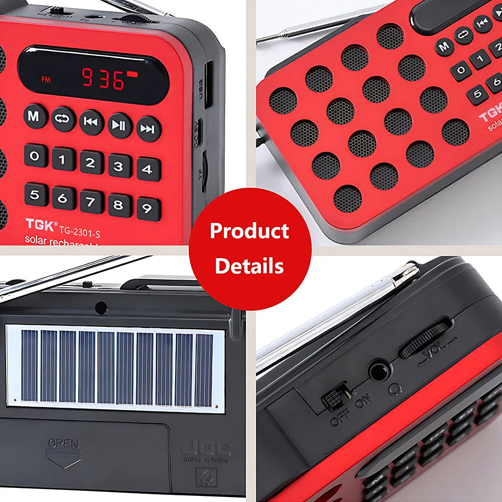 Solar Charging Portable FM Receiver Radio With Bluetooth Wireless Speaker Support USB TF Card MP3 Music Play Radio FM Receiver