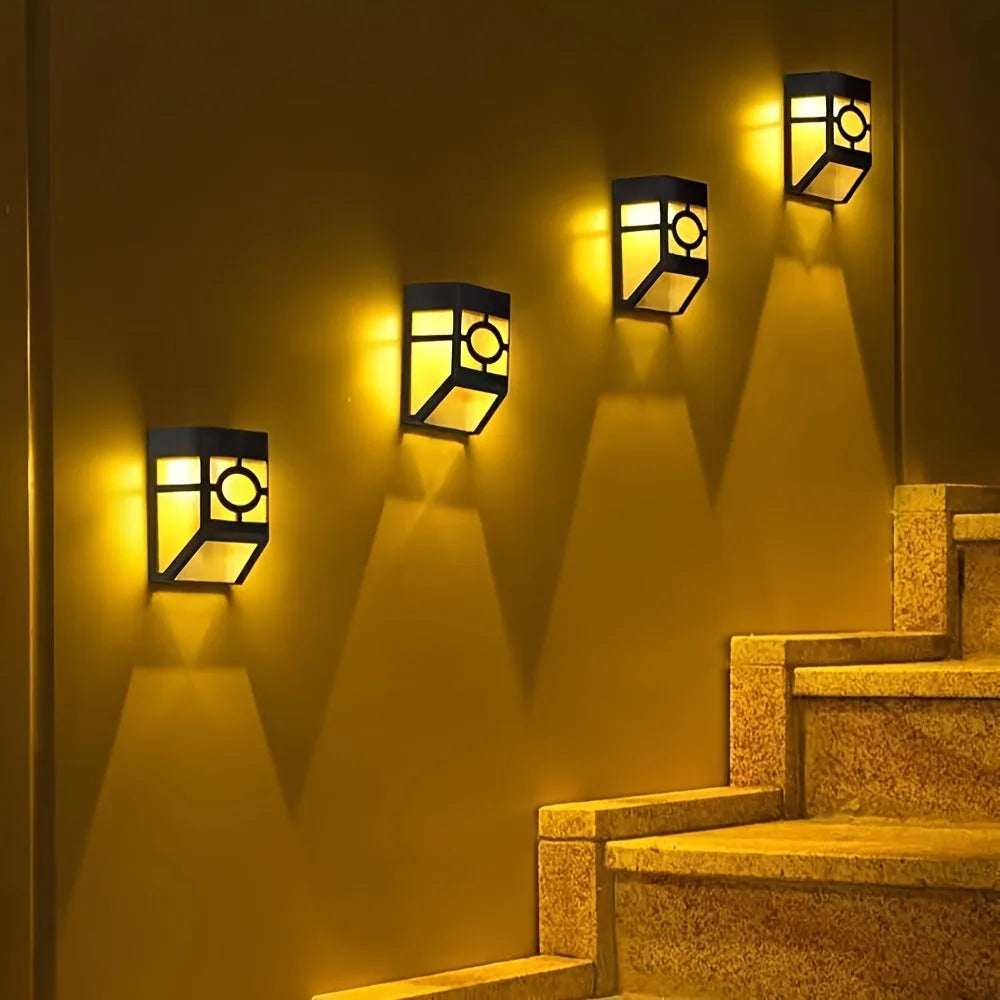 Three solar-powered step/staircase/fence lights, garden outdoor waterproof staircase lights and light control, solar deck lights
