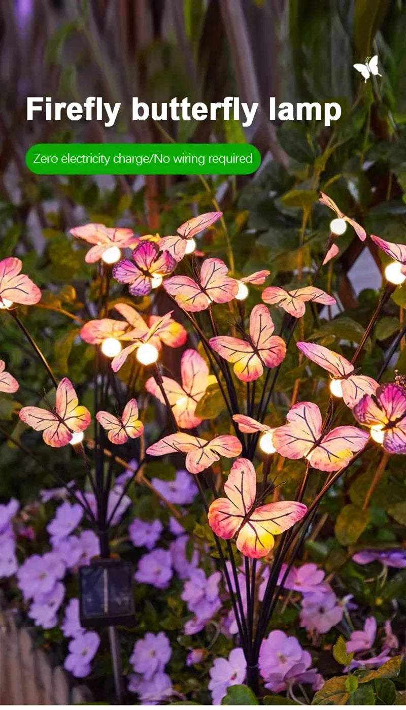 Solar Butterfly LED Fairy Lights Outdoor Waterproof Firefly String Lights For Garden Lawn Yard Decor Wedding Party Warm White