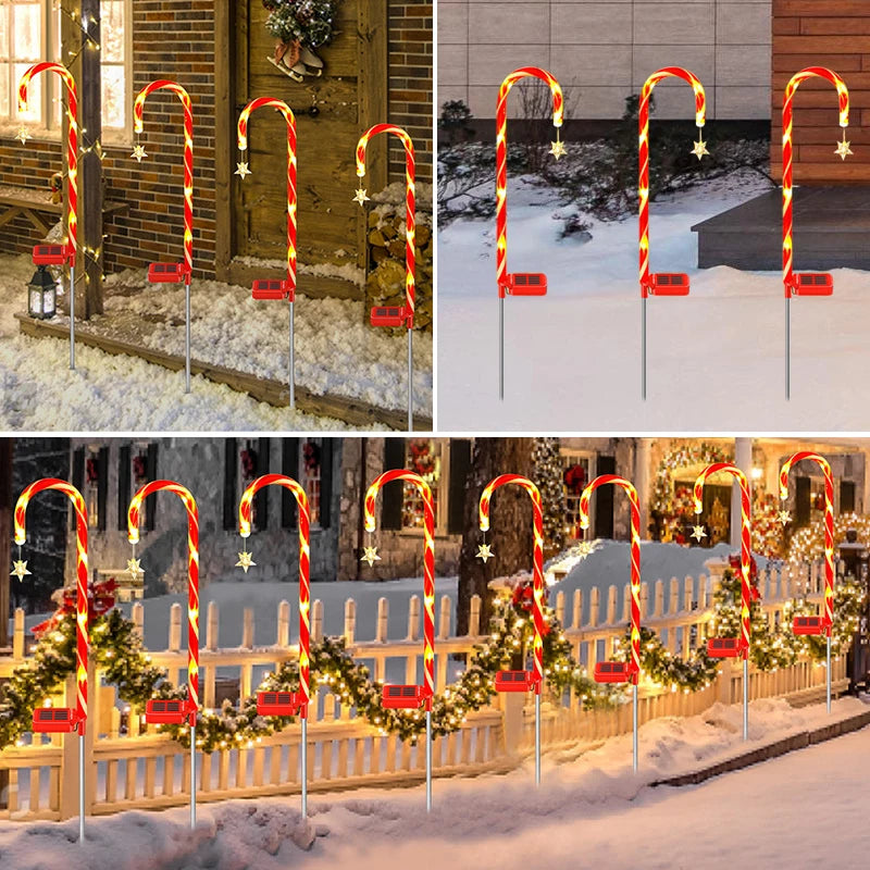 Solar Christmas Decorative Light LED Garden Festival Red Walking Candy Cane Stick Light Outdoor Waterproof Lawn Lamp