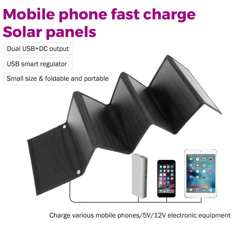 100W Solar Panel Folding Bag USB+DC Output Solar Charger Portable Foldable Solar Charging Device Outdoor Portable Power Supply