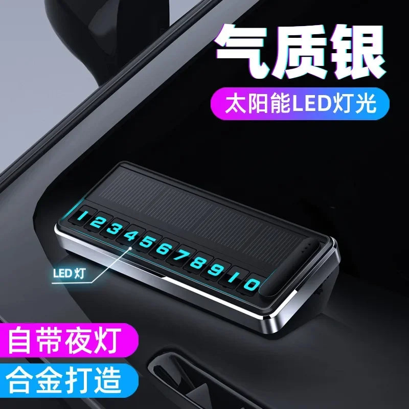 Solar Car Phone Number Plate Led Lighting Temporary Parking Card Hidden Plates Car Park Stop Multiple Number Parking Gadgets