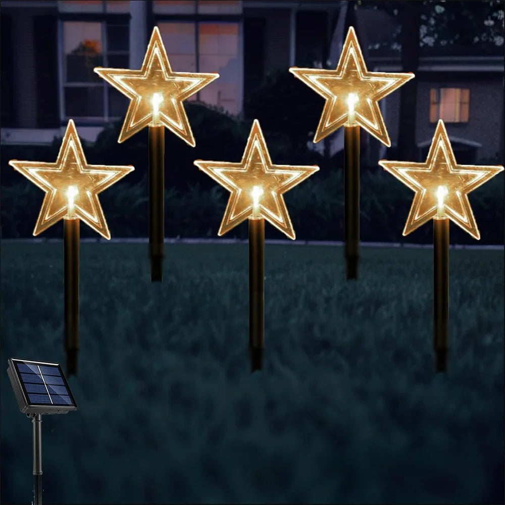 Solar Christmas Pathway Lights 5 Pack Solar Christmas Decor Star LED Lights Outdoor Waterproof Stake Lights Garden Walkway 731