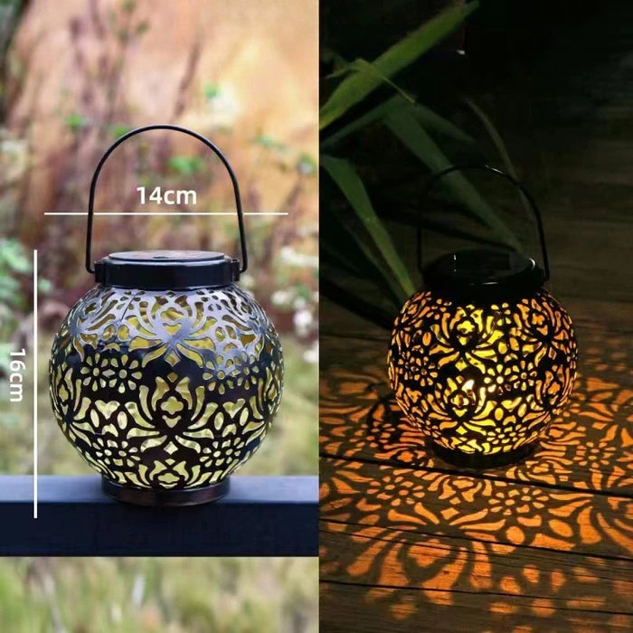 Solar Powered Garden Lights Outdoor Waterproof Metal Lanterns Hollow Design Projection Lighting for Patio Yard Decoration 