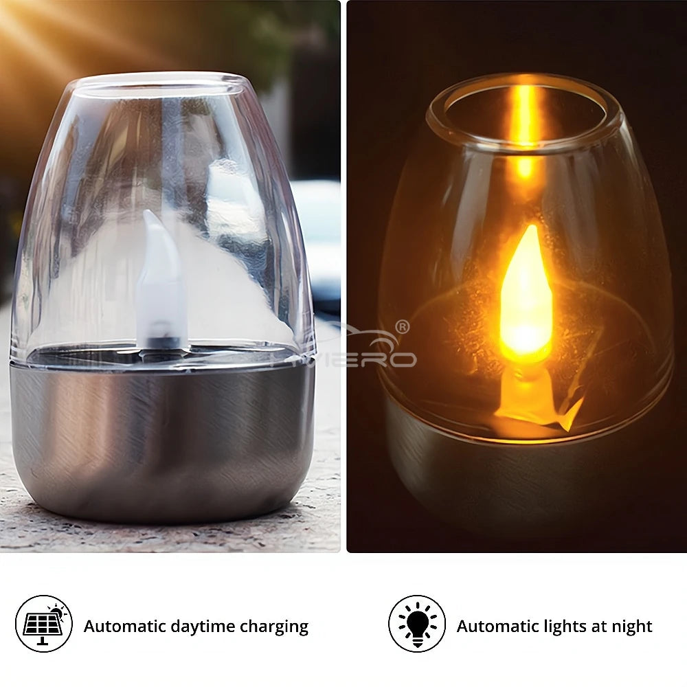 Solar LED Lights Stainless Steel Candle Outdoor Courtyard Lamp Decorative Atmosphere Halloween Candlelight Dinner Night lights