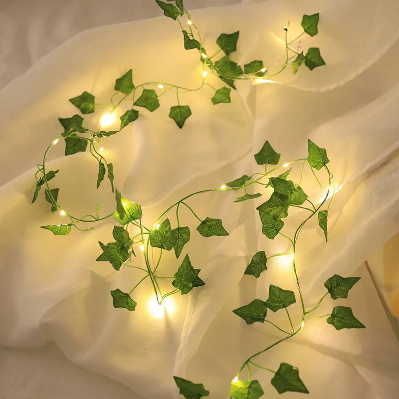 7/12M Solar Green Leaf String Lights Artificial Vine Fairy Lights Christmas Tree Garland Light Home Holiday Lighting Decoration