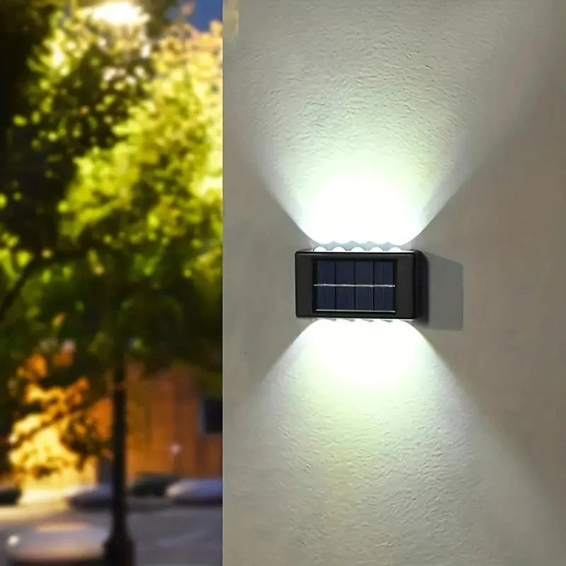 10PC, Outdoor 10 LED Solar Patio Path Light, Garden Wall Lighting Wall Sconce, Up and Down Illuminated Convex Mirror Light