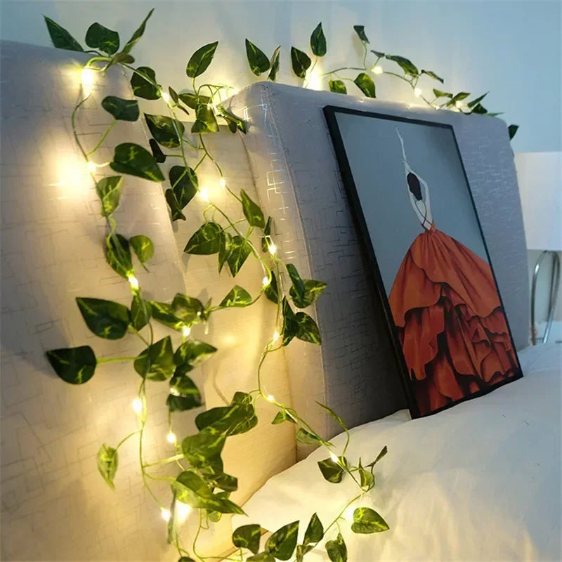 Floral Green Leaf String Lights Artificial Vine Fairy Lights Solar Lights Garland Lights for Home Decoration