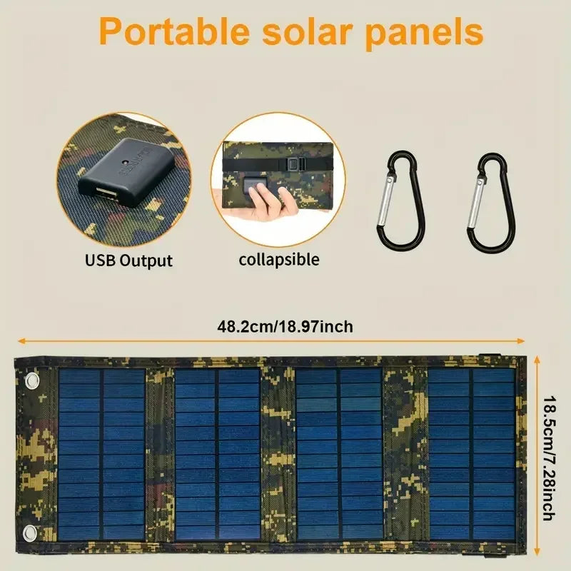 20W Foldable Solar Panel 5V USB Portable Battery Charger for Cell Phone Outdoor Waterproof Power Bank for Camping Accessories