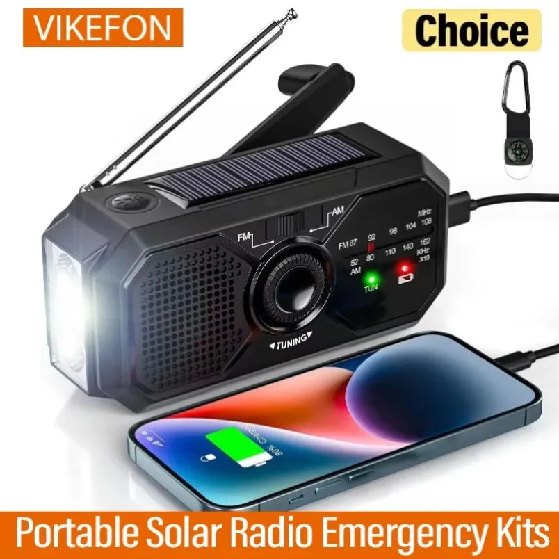 Portable Radio with Flashlights Durable Solar Powered Hand-Cranked Radio Wind Up Solar Radio for Outdoor Camping Survival