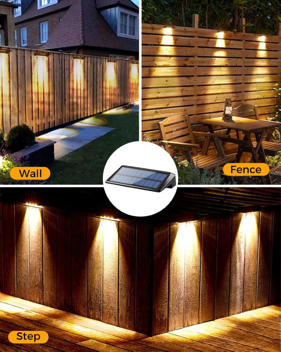 2 Pack Solar Wall Lights 4 LED Solar Fence Lights Outdoor Waterproof Solar Deck Lights Wall Lights for Fence Post Yard Pathway
