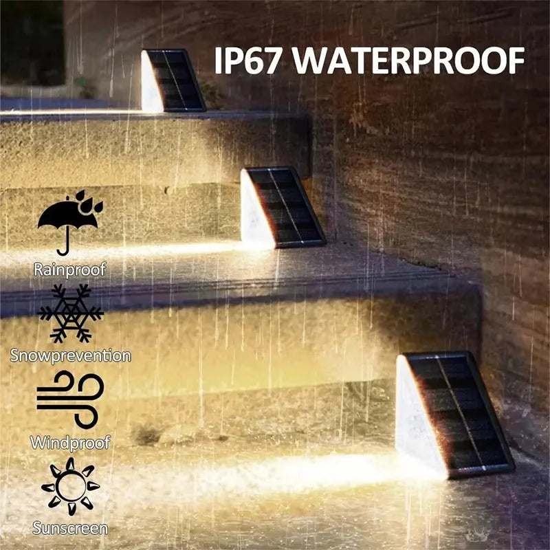 Outdoor Solar Step Lights Warm White IP67 Waterproof Auto on Decoration Deck Light for Stair Patio Yard Driveway Porch