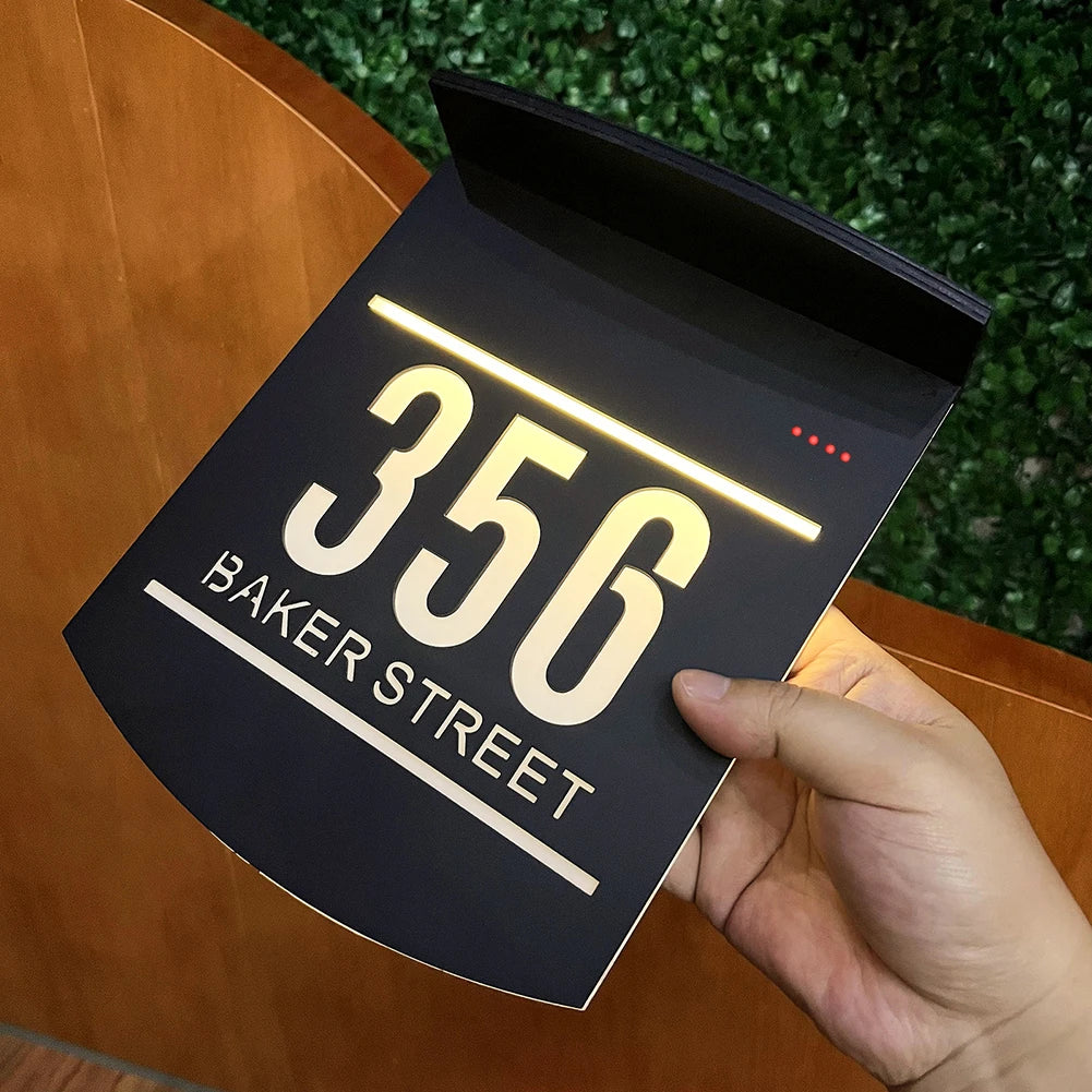 Personalized Solar House Sign Acrylic Plaque LED Customized Address Plaque Outdoor Street Name Solar House Number Sign