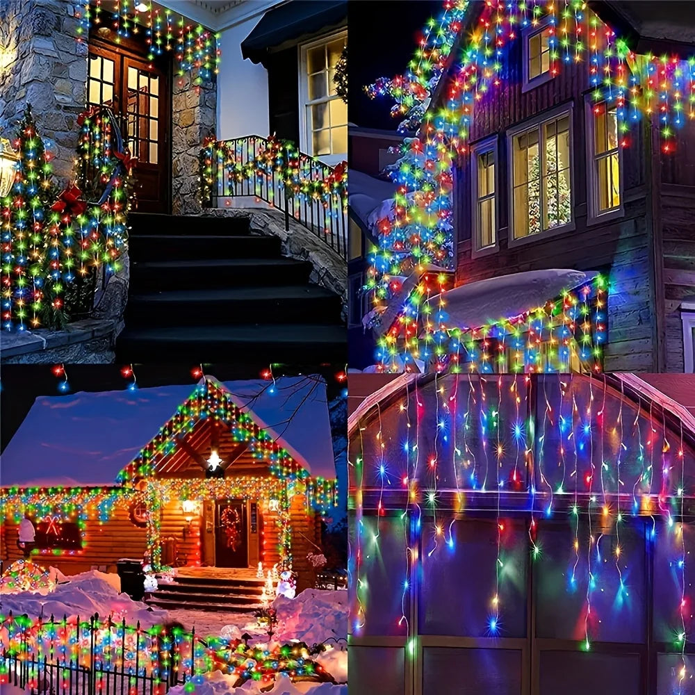 Solar Christmas String Light Outdoor Waterproof Garden Decor 96 Leds Curtain Lamp for Windows Stairs Wedding Home Fairy Light