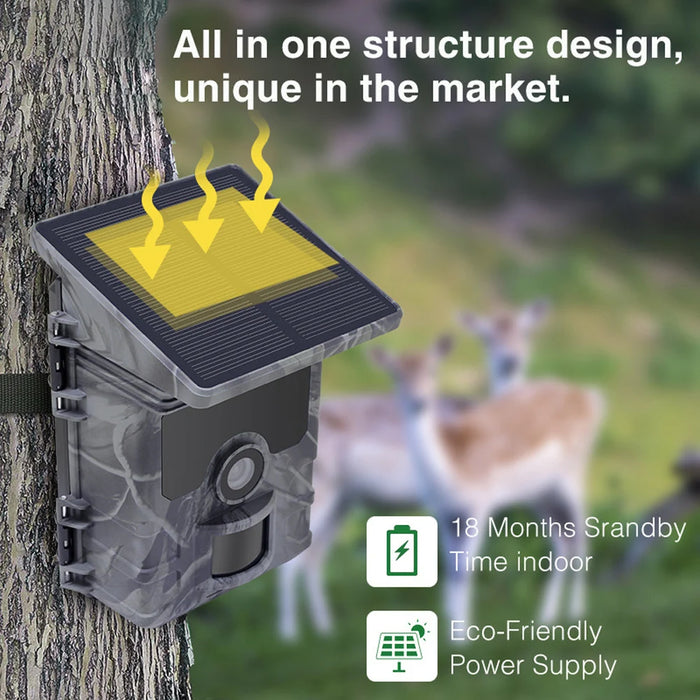 Solar Wildlife 50MP 4K Video Trail Camera Night Vision 0.3s Motion Activated Waterproof Garden Camera Outdoor Hunting Monitoring