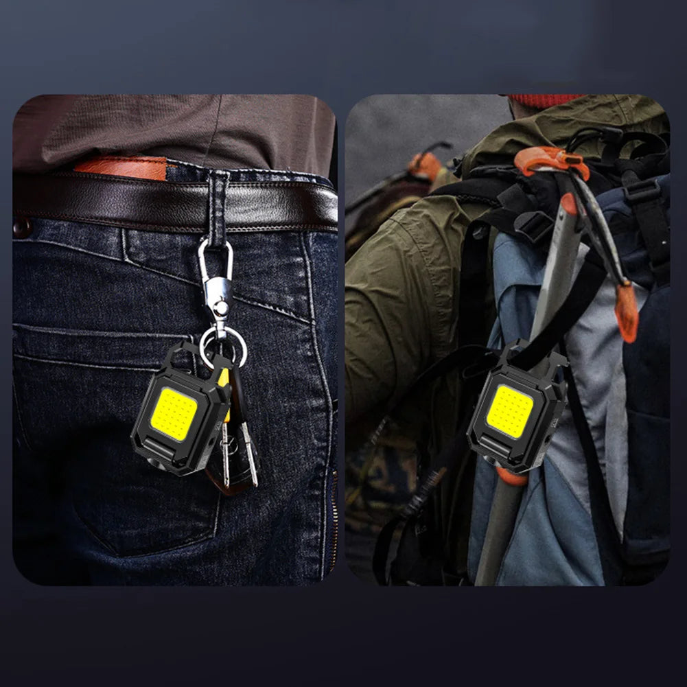 XPE Pocket Work Light 1000LM COB LED Mini Keychain Light USB Rechargeable Flashlight IPX4 Waterproof for Outdoor Camping Hiking