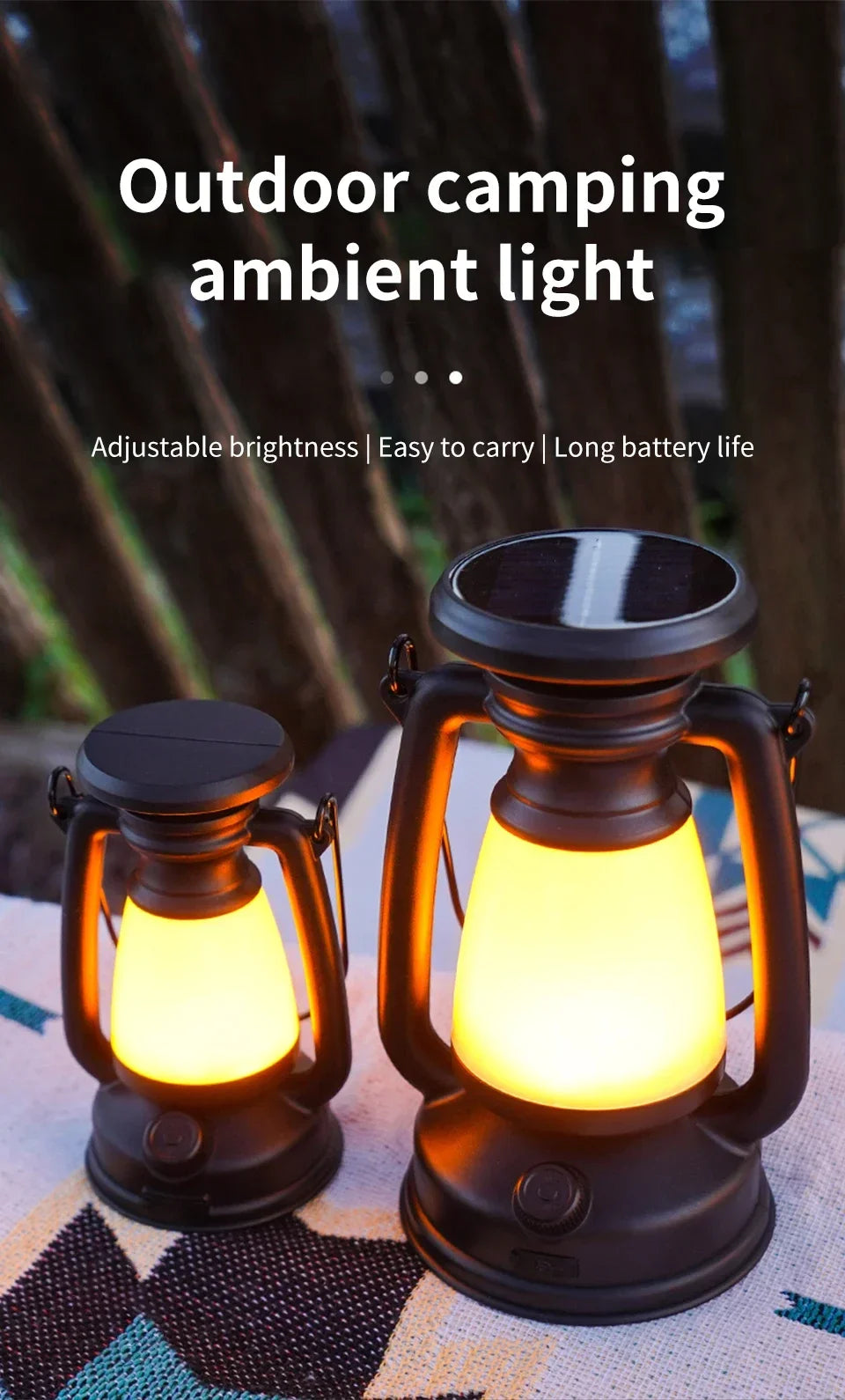 USB Rechargeable/Solar Charging Camping Light Portable Camping Lanterns 3 Lighting Modes Dimming Outdoor Hanging Tent Light