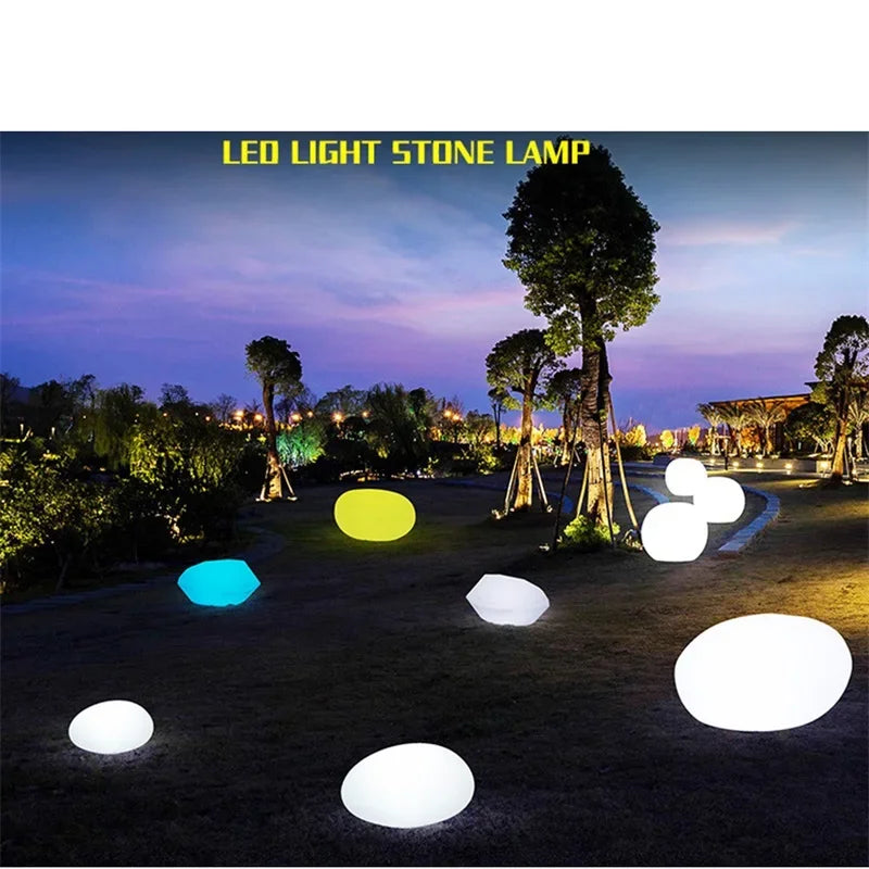 Solar Garden Lights Led Modern Creative White Stones Shape Waterproof IP65 with Remote Control Decor Home Courtyard Lawn Lamp
