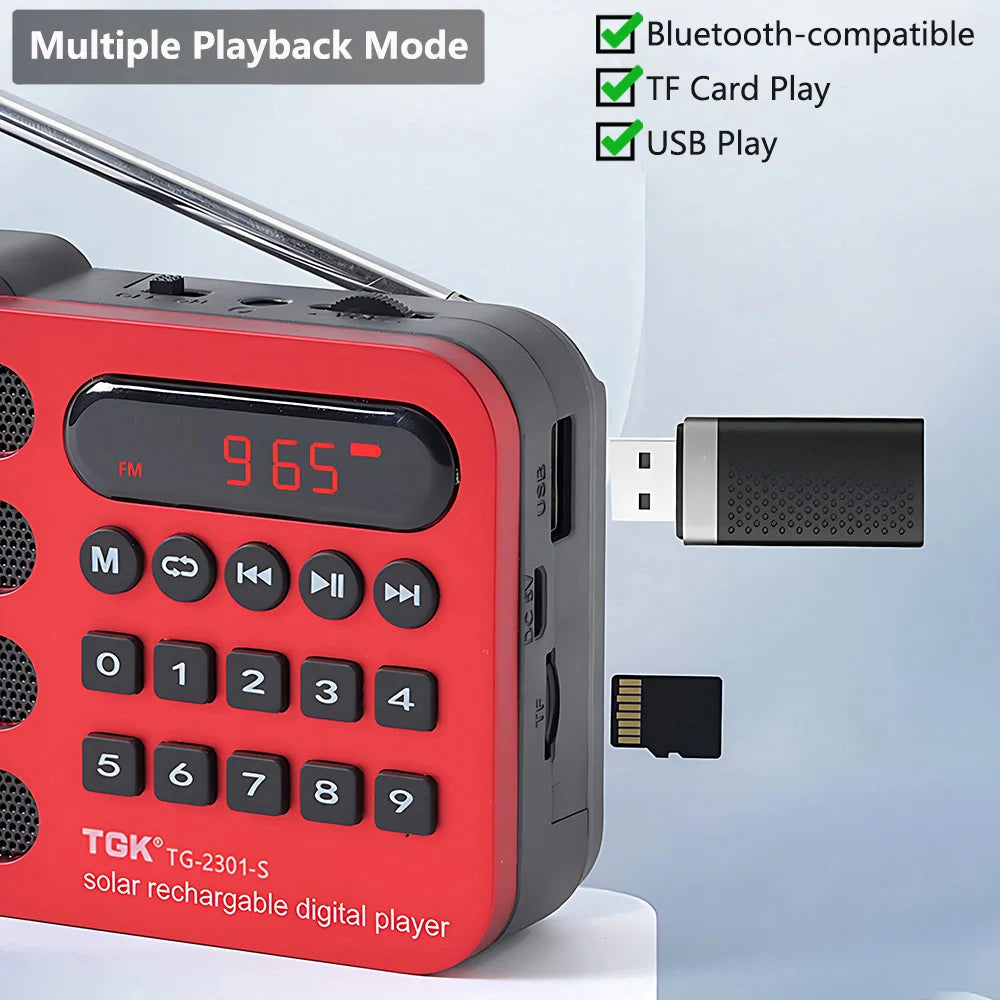 Solar Charging Portable FM Receiver Radio With Bluetooth Wireless Speaker Support USB TF Card MP3 Music Play Radio FM Receiver